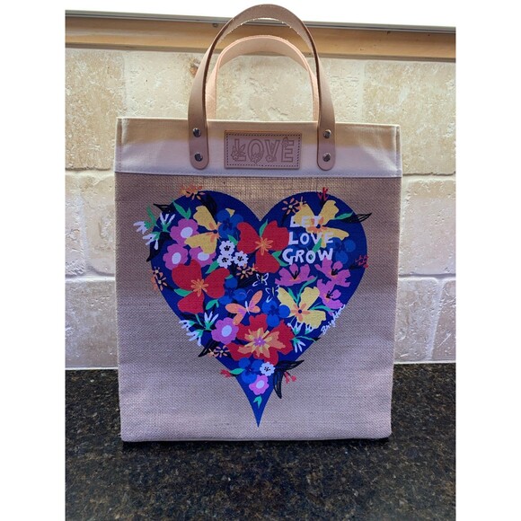 Brighton Handbags - Brighton Let Love Grow Burlap Tote Bag Like New